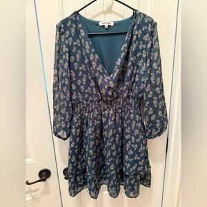 Mimi Chica dress| Large | Green with gold floral design. Elastic waistband.